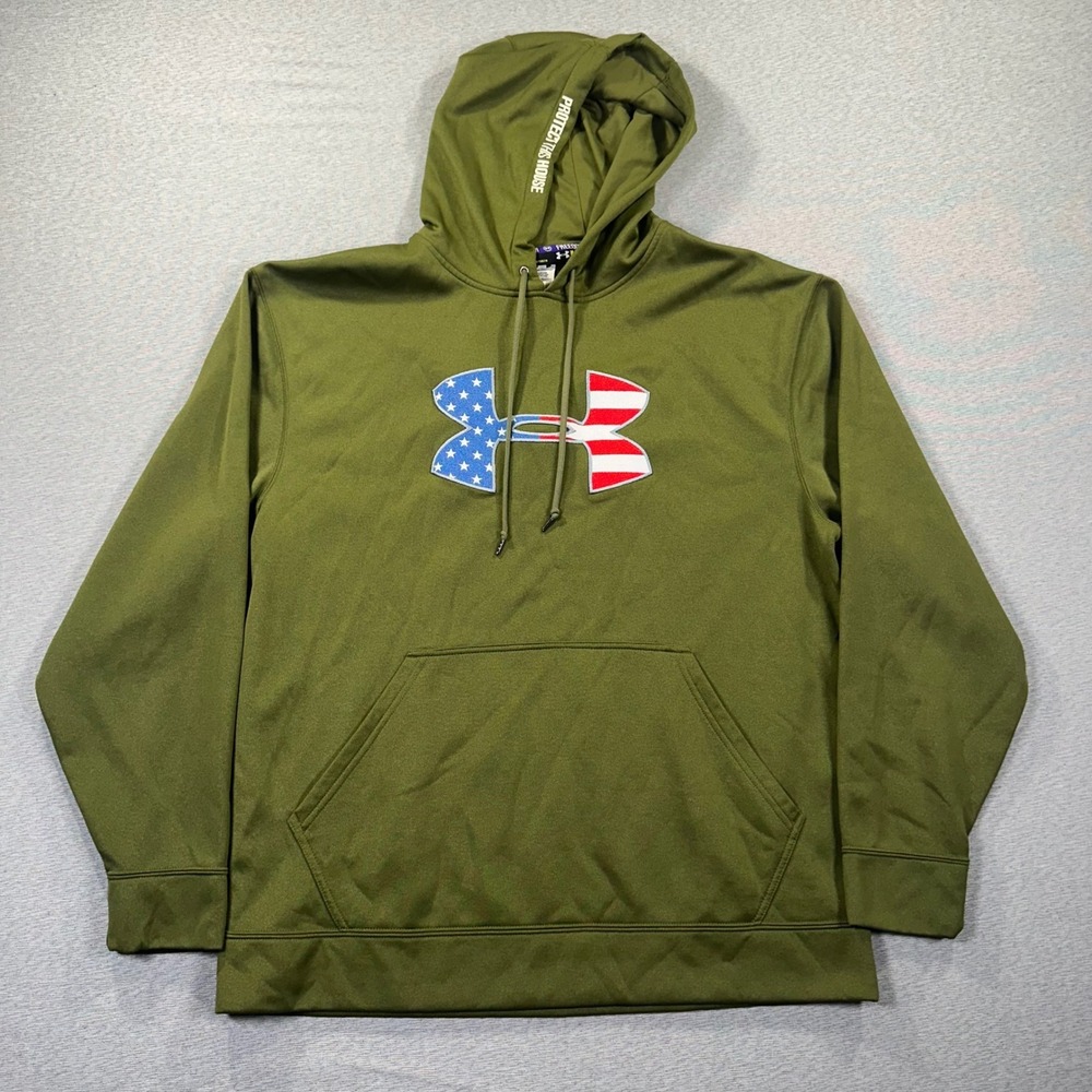 Under Armour Freedom Hoodie Mens M Military Green Big Logo American Flag Fleece